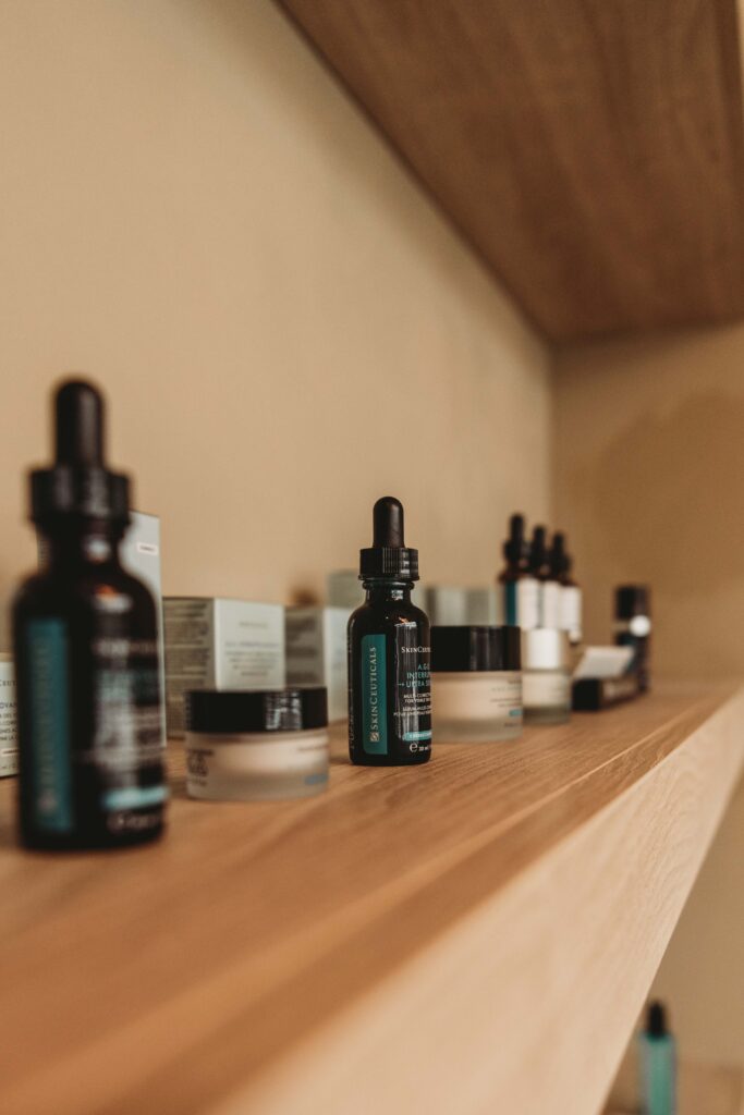 Medical grade skincare products used in clinic